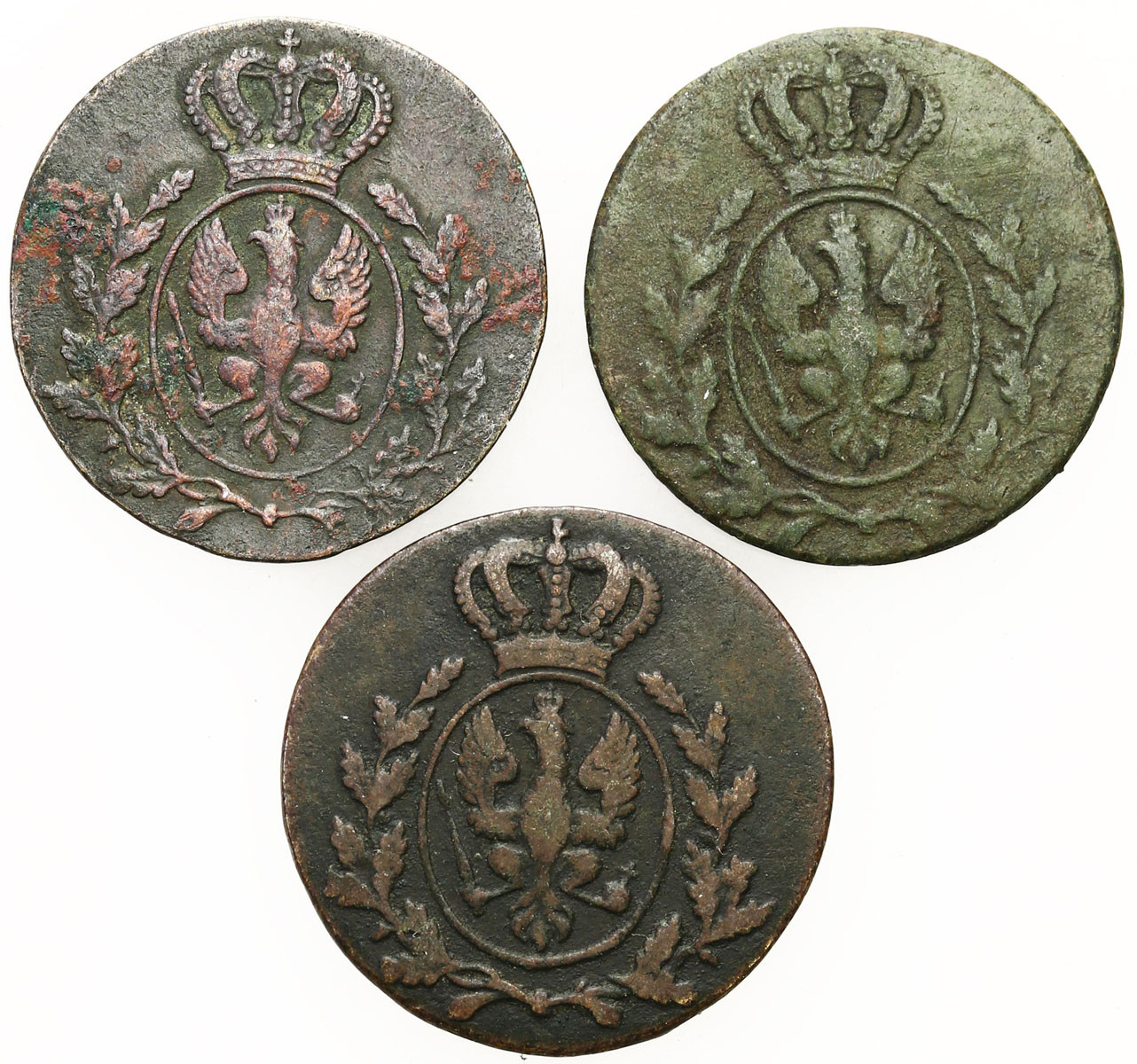 Księstwo Poznańskie. Fryderyk Wilhelm III. Grosz 1816 B, Wrocław, zestaw 3 monet